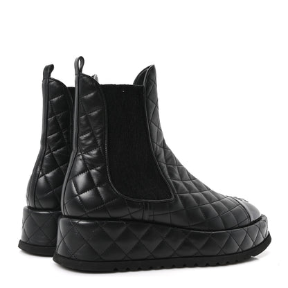 Chanel Lambskin Patent CC Cap Toe Quilted Short Platform Boots 39 Black 5 of 10