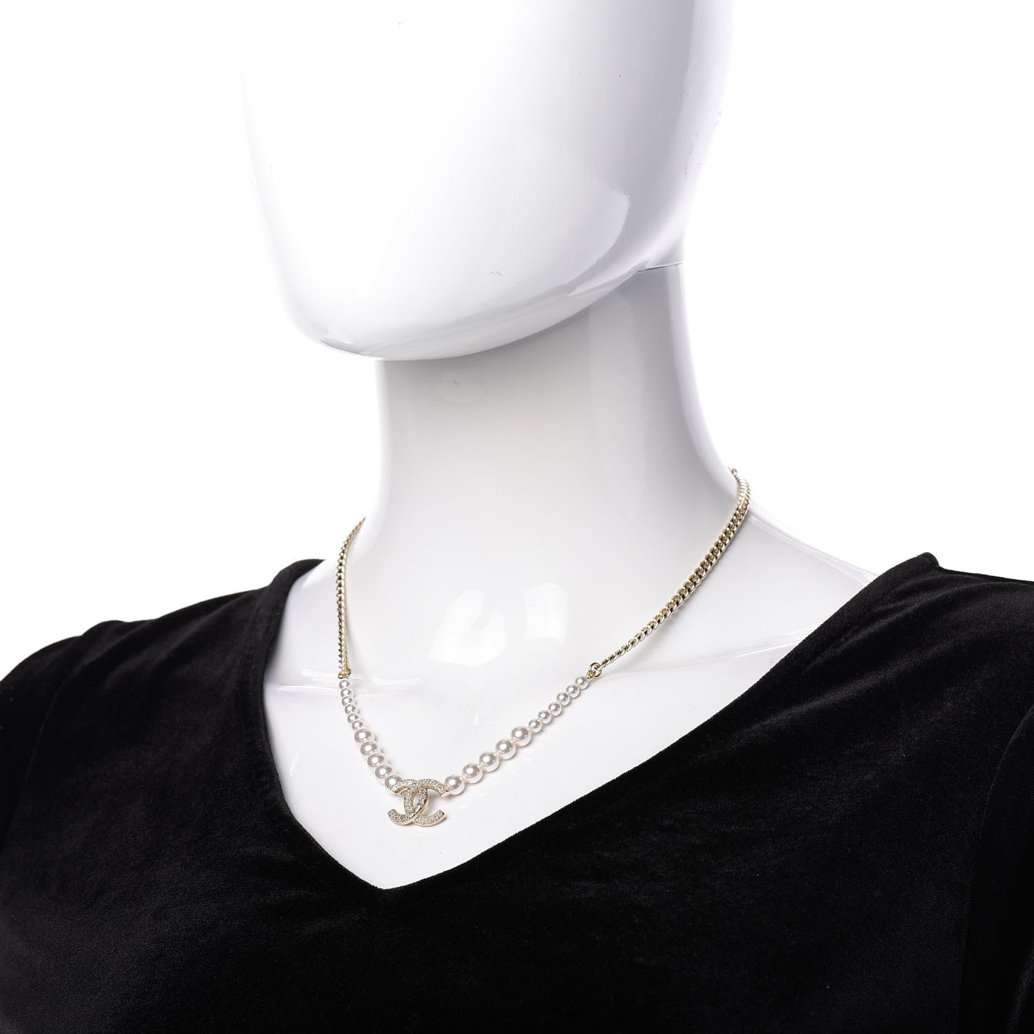 Chanel Pearl Crystal Chain CC Necklace Gold 2 of 7