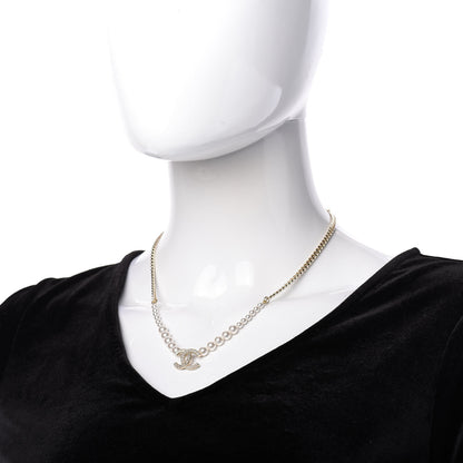 Chanel Pearl Crystal Chain CC Necklace Gold 2 of 7