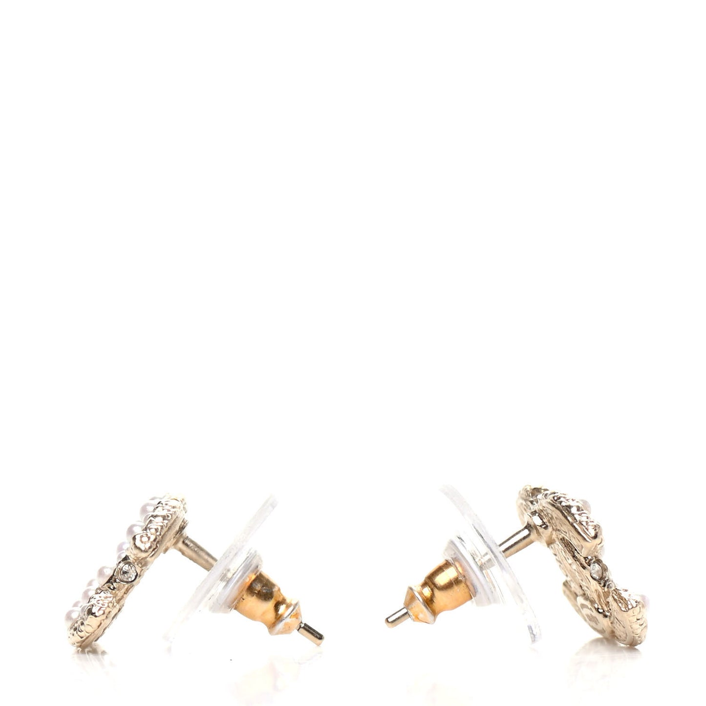 Pearl Crystal CC Stud Earrings Gold