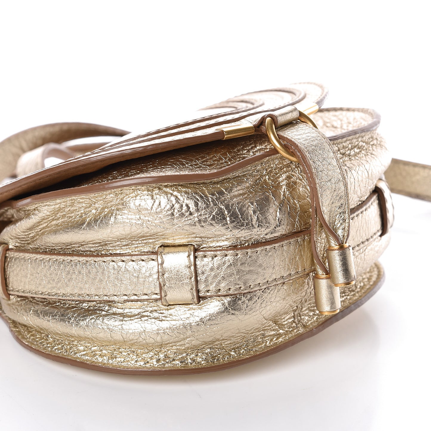 Metallic Calfskin Mini Marcie Round Crossbody Bag Gold