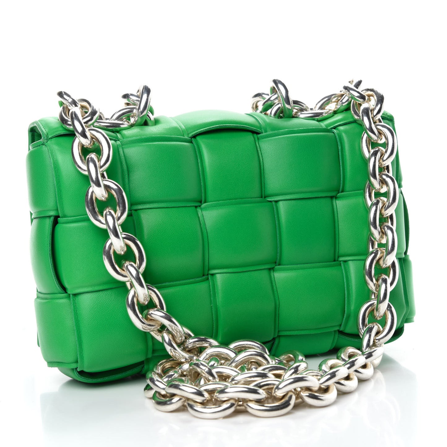 Lambskin Maxi Intreccio Padded Chain Cassette Crossbody Bag Grass