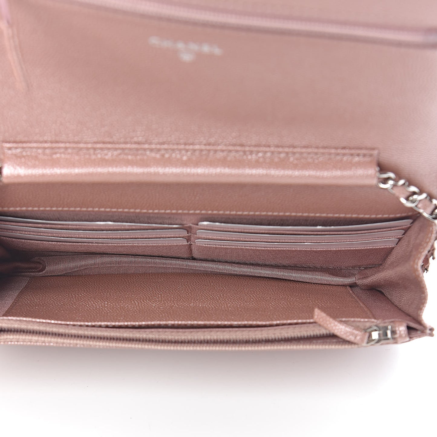 Metallic Caviar Chevron Quilted Vintage Mademoiselle Wallet On Chain WOC Pink