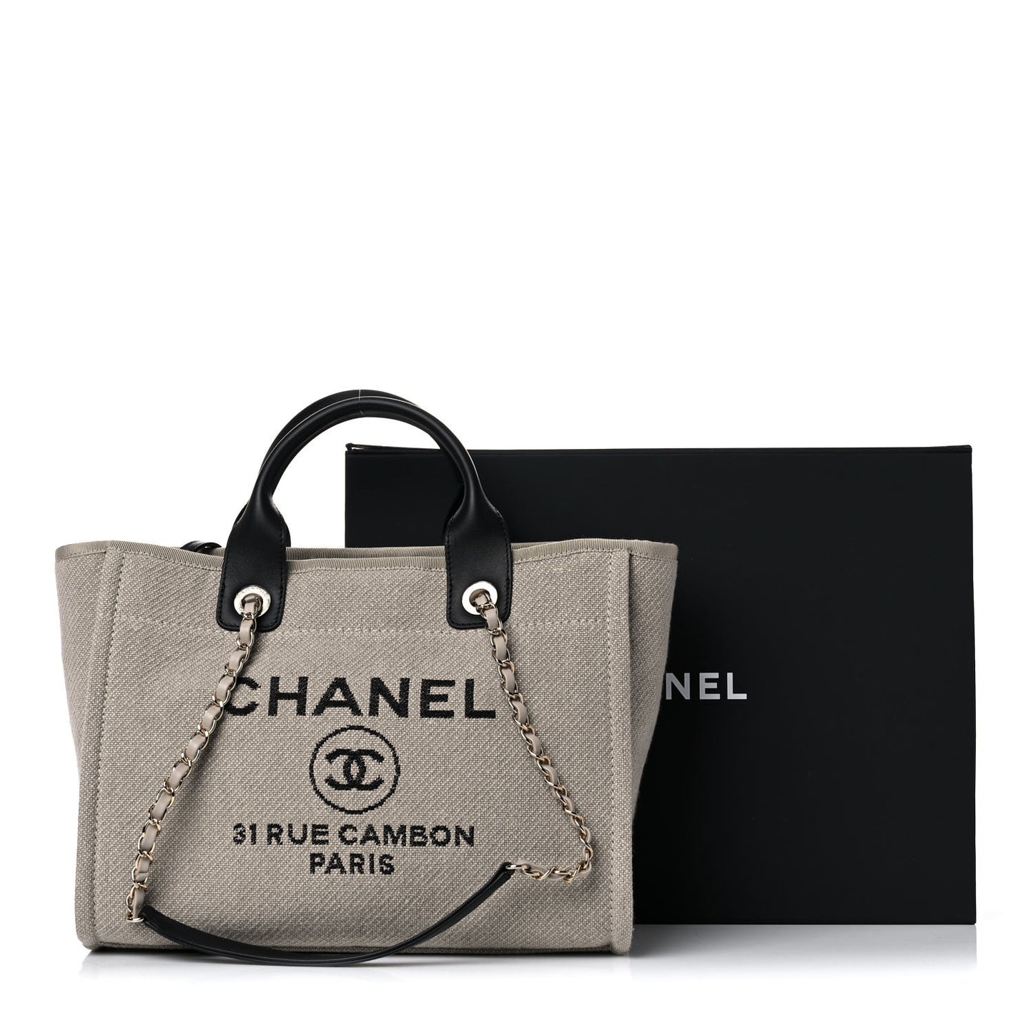 Mixed Fibers Small Deauville Tote Beige Black