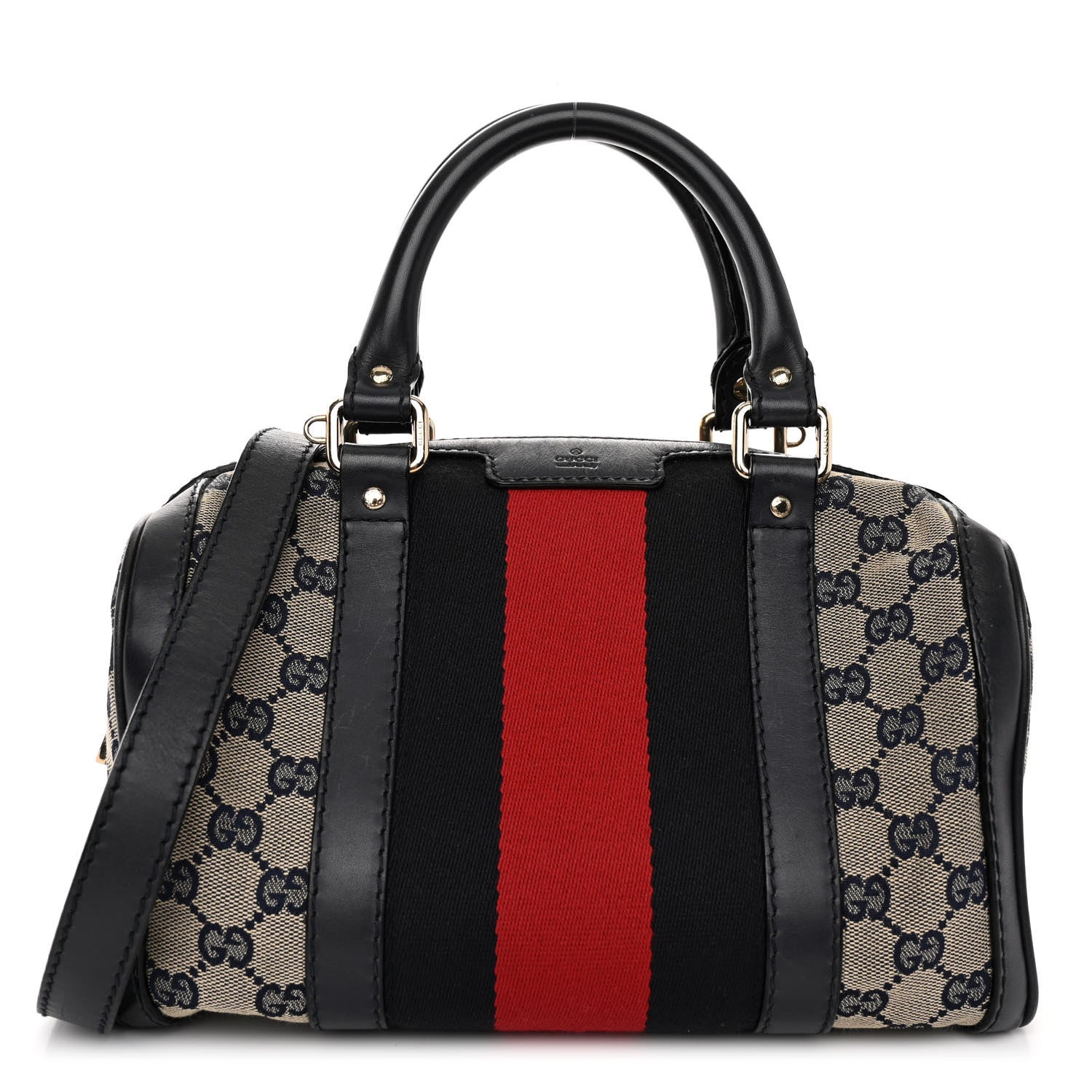 Gucci Monogram Vintage Web Small Boston Navy 1 of 10
