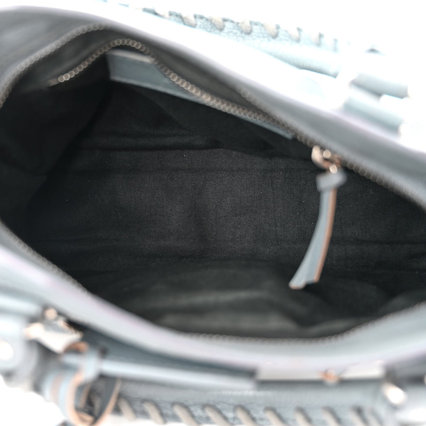 Chevre Silver Metallic Edge Hardware Mini City Bleu Acier