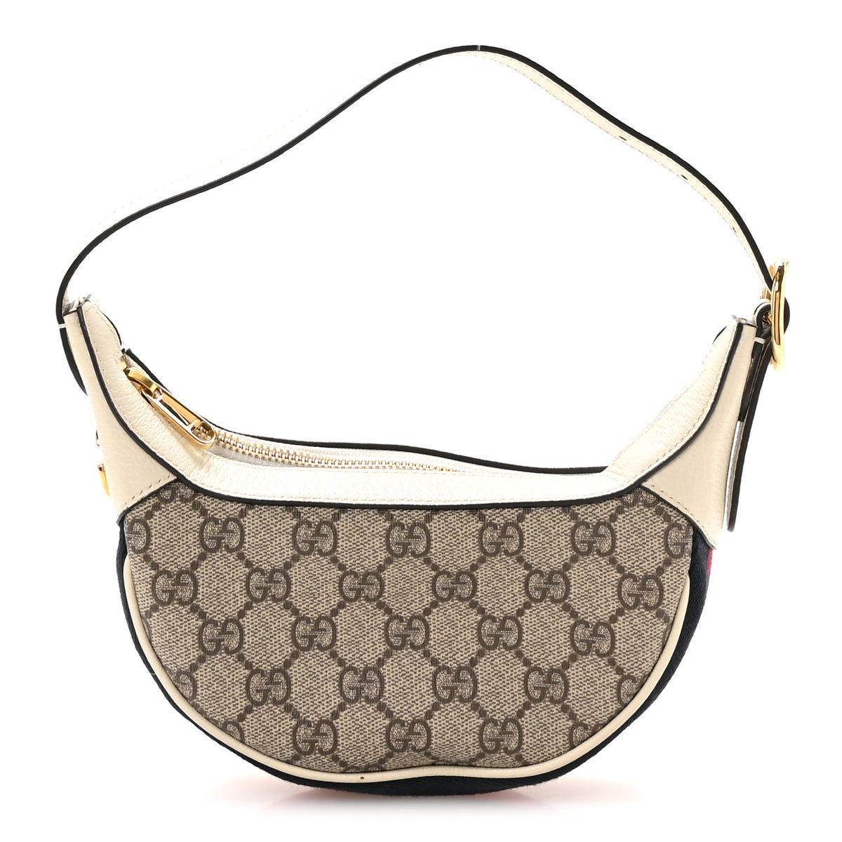 Gucci GG Supreme Monogram Textured Dollar Calfskin Web Mini Ophidia Half Moon Hobo Beige Ebony Mystic White 1 of 11