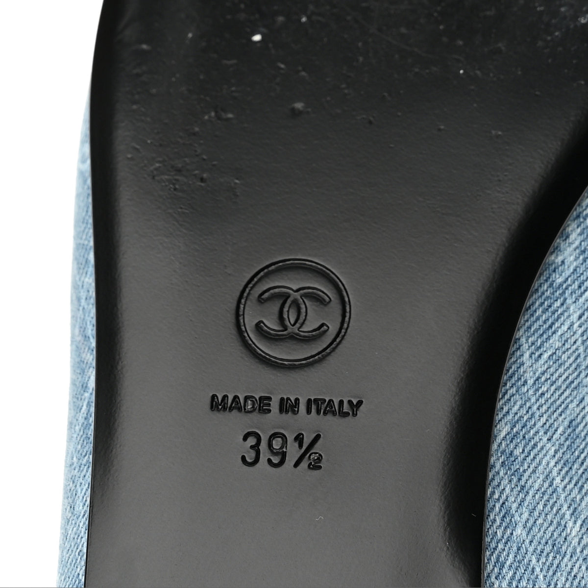 Denim Printed Quilt CC Cap Toe Ballerina Flats 39.5 Light Blue Dark Grey
