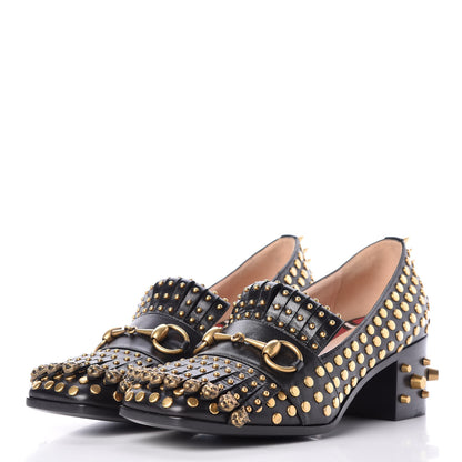 Gucci Malaga Kid Studded Polly Fringe 55mm Loafer Pumps 37.5 Black 3 of 8
