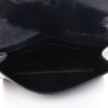 Saint Laurent Textured Patent Calfskin Large Belle De Jour Clutch Deep Marine 5 of 16
