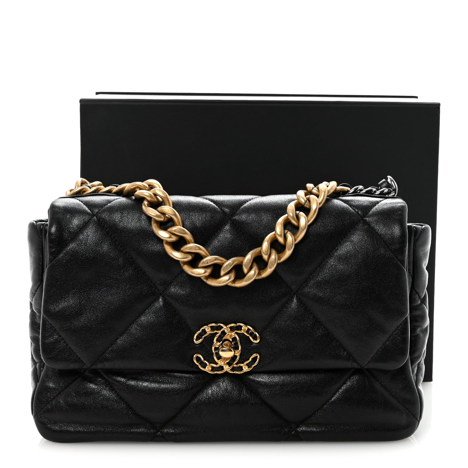 l*9様 Chanel Chanel Goatskin Quilted Large Chanel 19 Flap Black 1851666