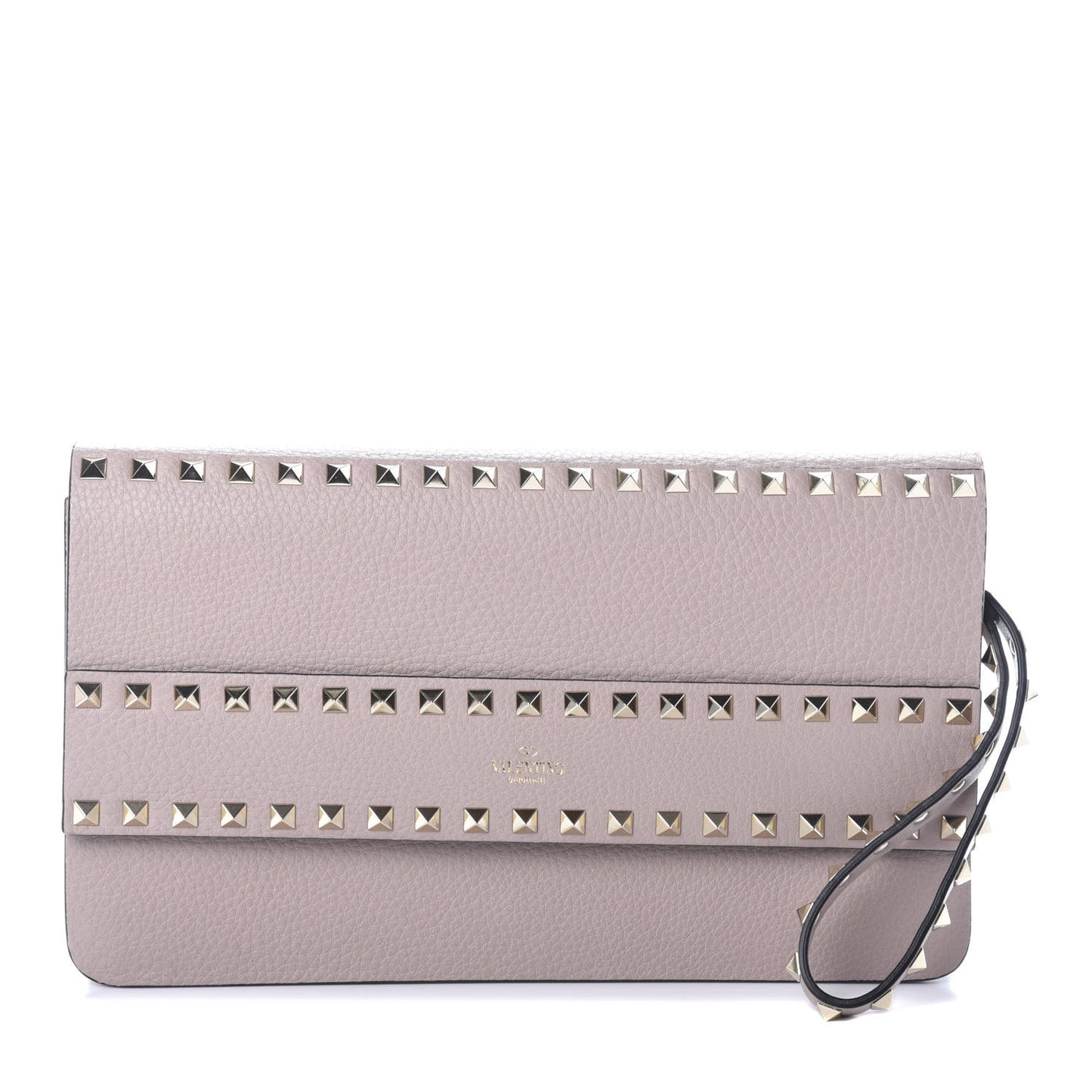 Pebble Calfskin Rockstud Side Slip Wristlet Clutch Poudre