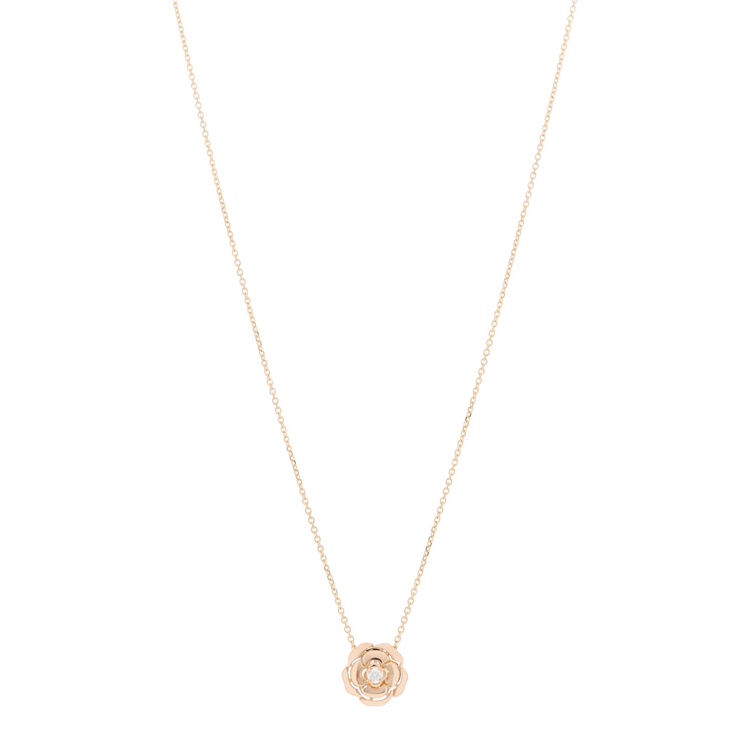 Chanel 18K Rose Gold Diamond Extrait de Camelia Pendant Necklace 1 of 5