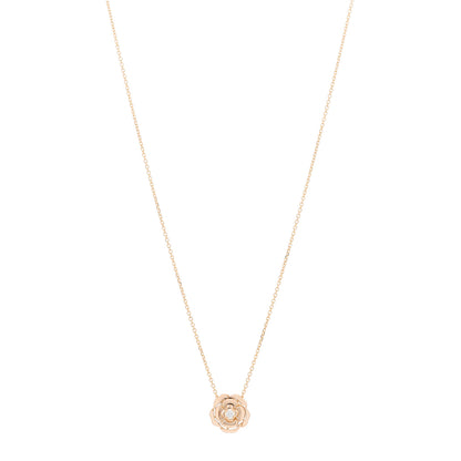 Chanel 18K Rose Gold Diamond Extrait de Camelia Pendant Necklace 1 of 5