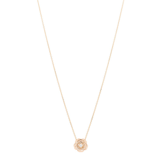 18K Rose Gold Diamond Extrait de Camelia Pendant Necklace