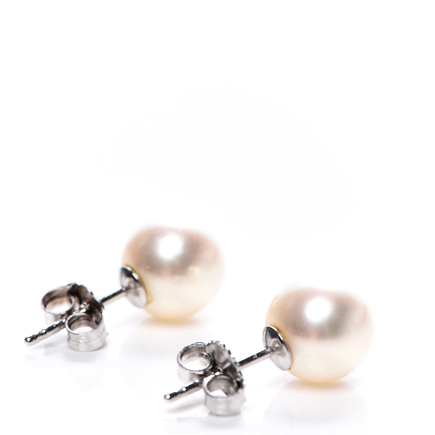 Sterling Silver 18K White Gold Diamond Akoya Pearl 7-8mm Strand Necklace Earring Set