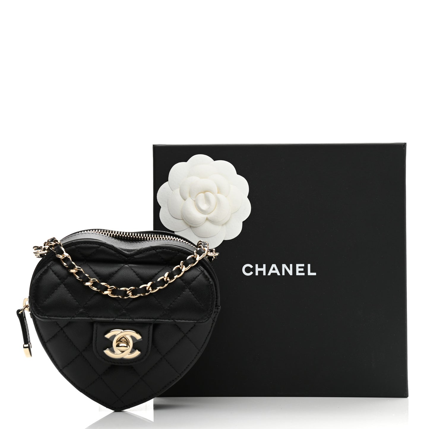 Lambskin Quilted CC In Love Heart Clutch With Chain Black