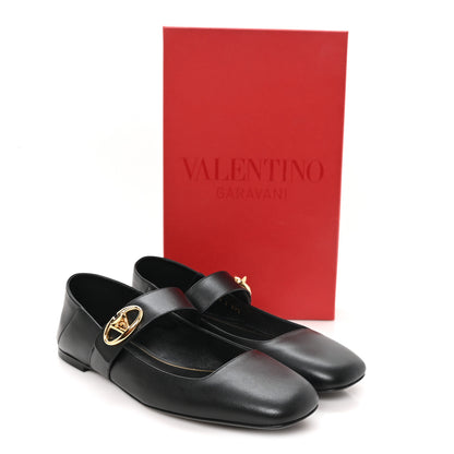 Valentino Garavani Calfskin VLogo Locker Mary Jane Ballerina Flats 39.5 Black 10 of 10