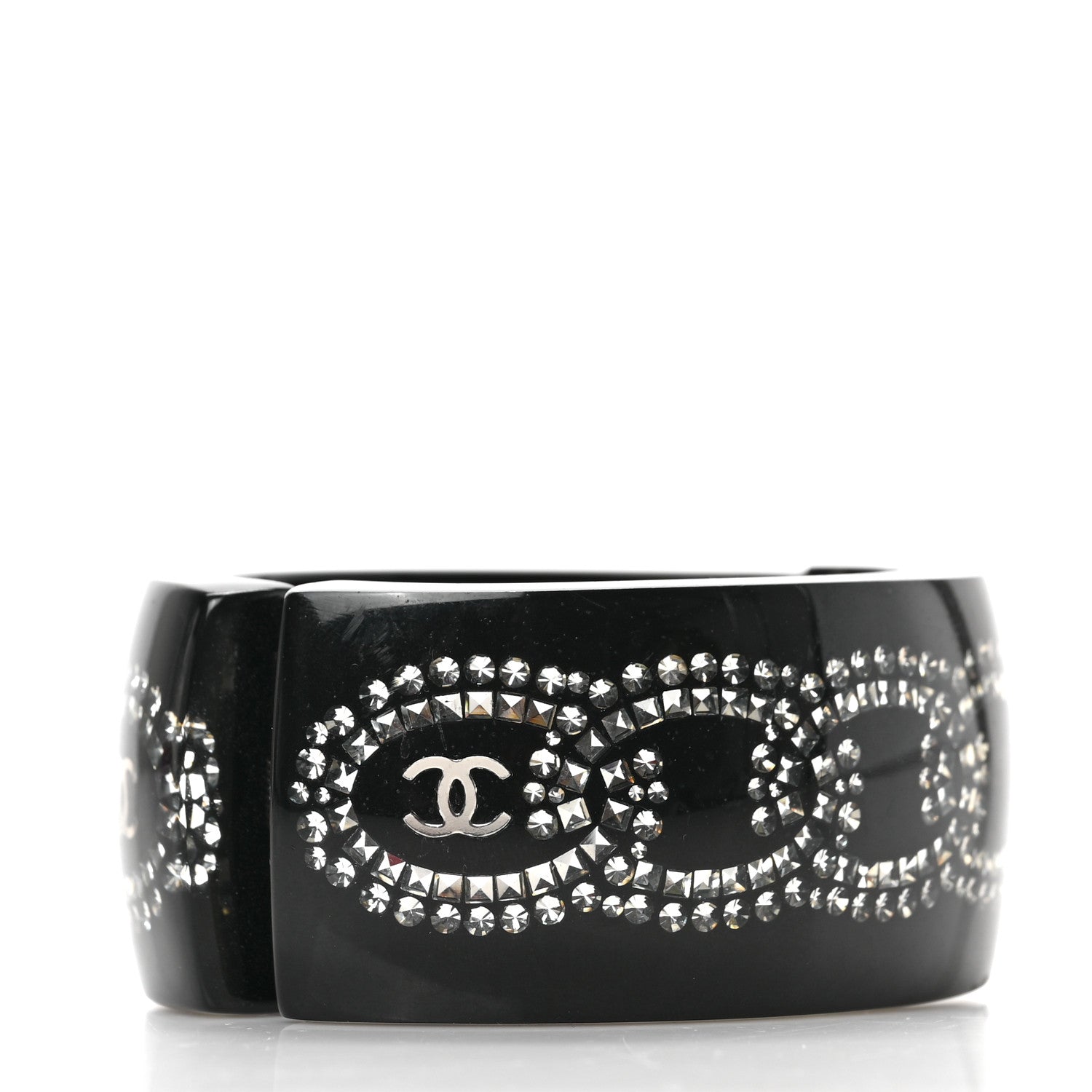 Chanel Resin Strass CC Crystal Cuff Black 3 of 4