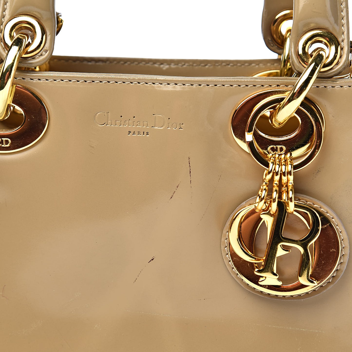 Patent Mini Lady Dior Beige