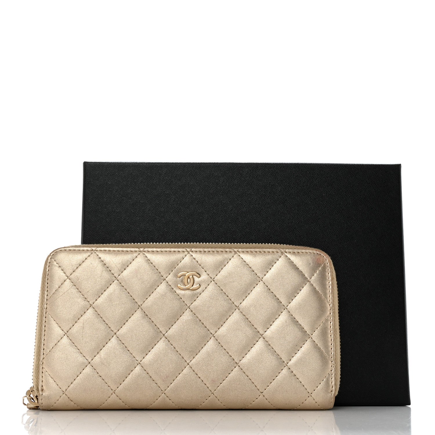 Chanel Metallic Lambskin Quilted Large Gusset Zip Around Wallet Gold 10 of 10