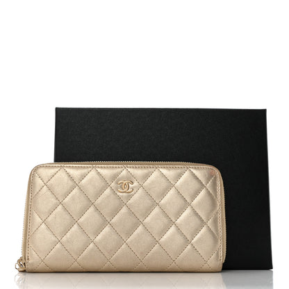 Chanel Metallic Lambskin Quilted Large Gusset Zip Around Wallet Gold 10 of 10