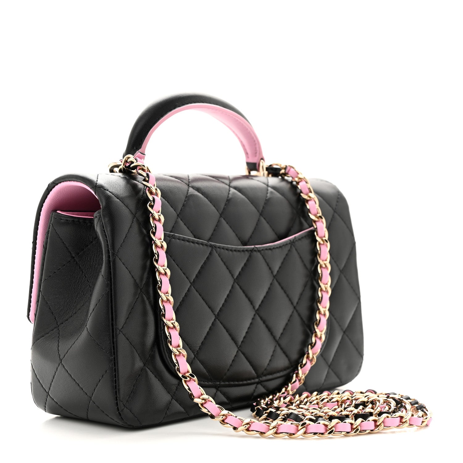 Chanel Lambskin Quilted Bi-Color Mini Top Handle Rectangular Flap Black Lilac 3 of 13