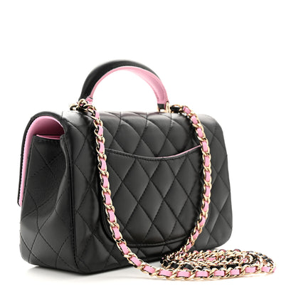 Chanel Lambskin Quilted Bi-Color Mini Top Handle Rectangular Flap Black Lilac 3 of 13