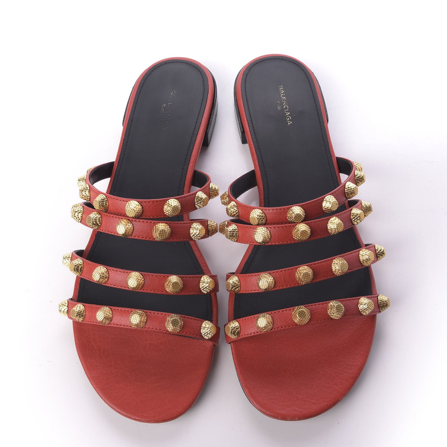 Agneau Lambskin Giant Gold Stud Sandals 39.5 Rouge Vermillion