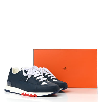 Hermes Epsom Calfskin Mens Trail Sneakers 42 Indigo White 9 of 9