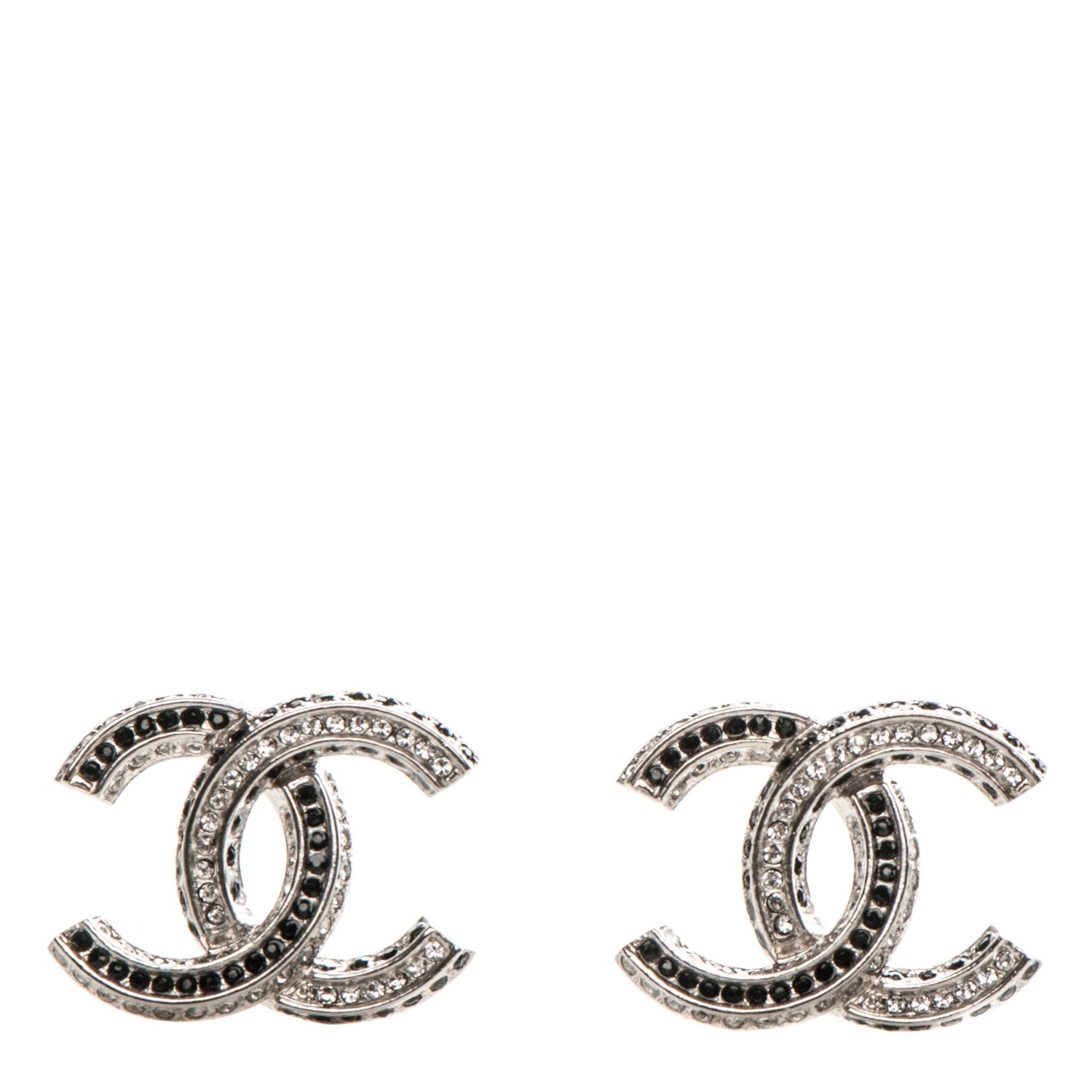 Chanel Crystal CC Earrings Silver Black 1 of 7