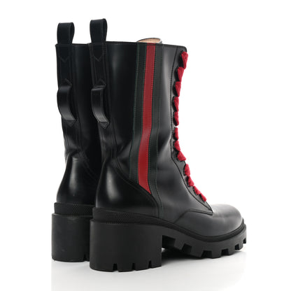 Gucci Magnum Calfskin Cirano Lux Web Lace Up Tall Combat Boots 39 Black Verde Hibiscus Red 4 of 15