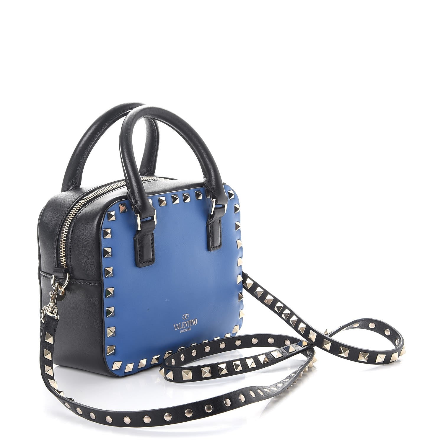 Valentino Garavani Calfskin Rockstud Top Handle Camera Crossbody Bag Blue Black 4 of 8