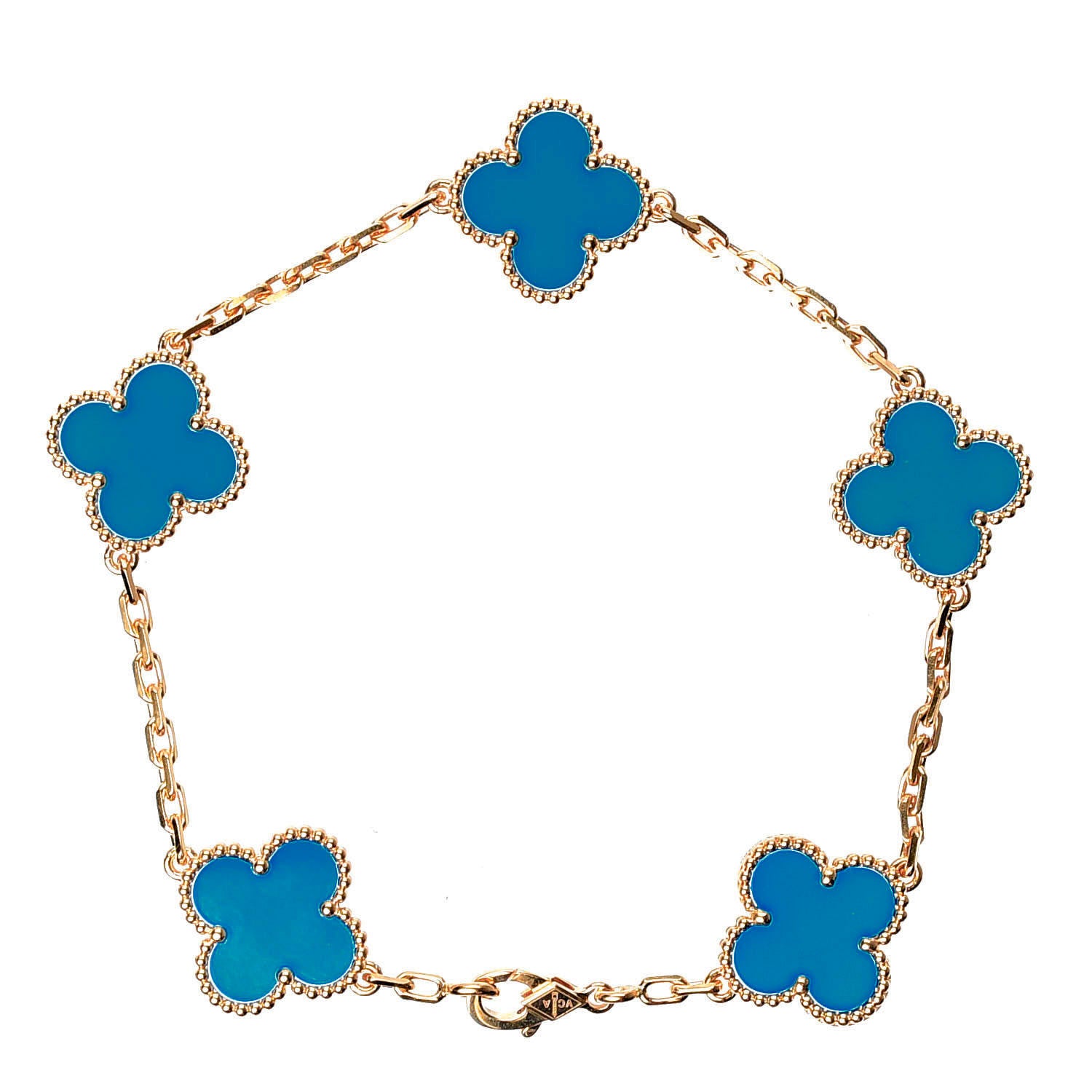 Van Cleef & Arpels 18K Yellow Gold Blue Agate 5 Motifs Vintage Alhambra Bracelet 1 of 7