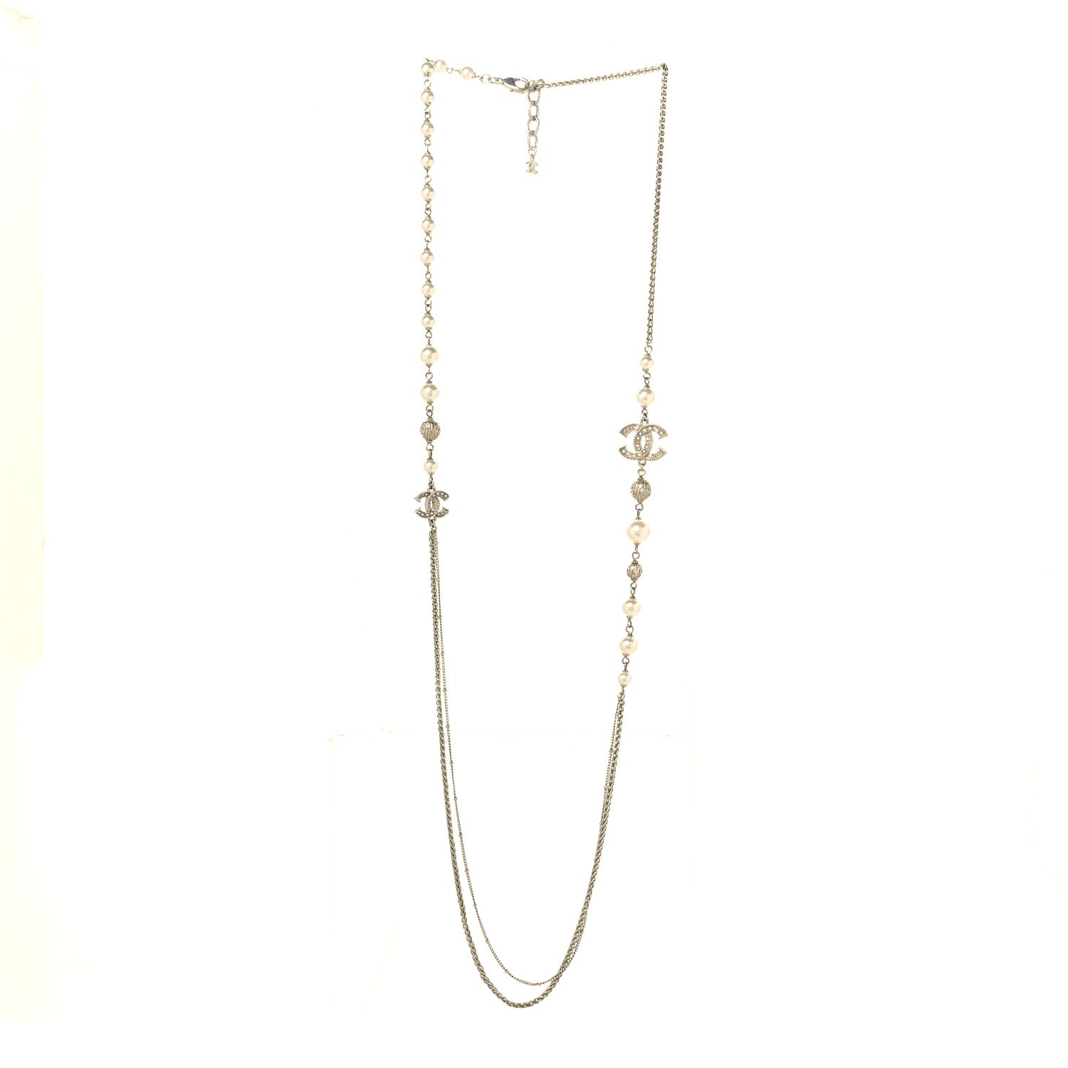 Chanel Pearl Crystal CC Necklace Gold 3 of 5