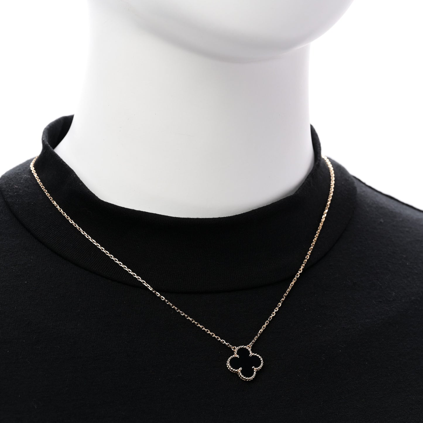 18K Yellow Gold Black Onyx Vintage Alhambra Pendant Necklace