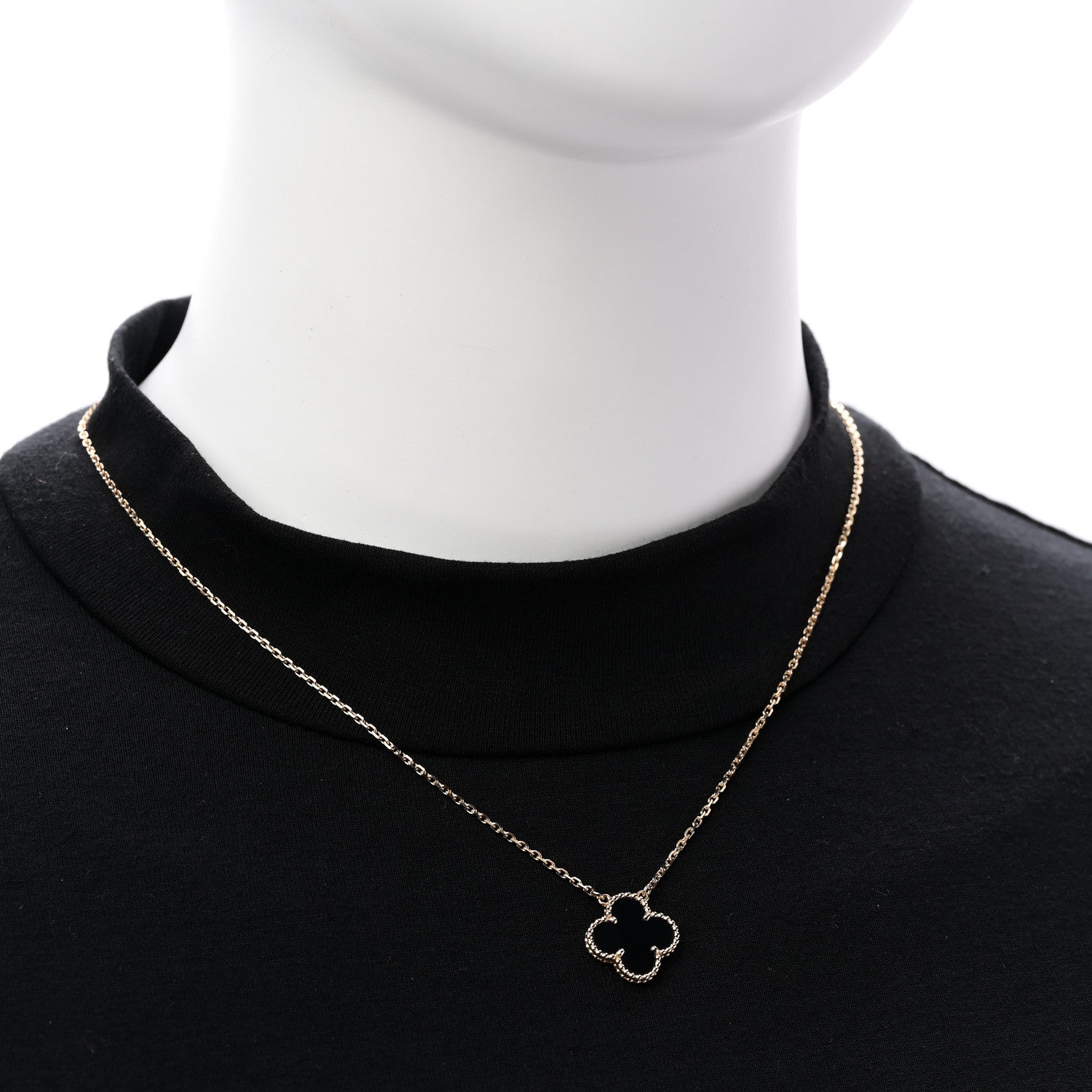 Van Cleef & Arpels 18K Yellow Gold Black Onyx Vintage Alhambra Pendant Necklace 2 of 7