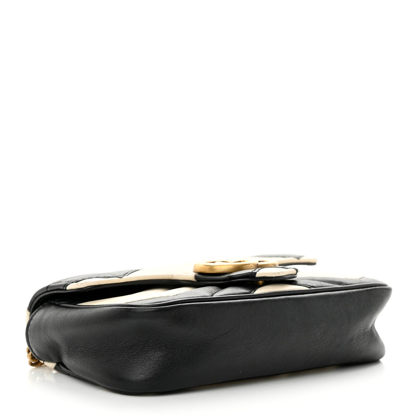 Calfskin Matelasse Super Mini GG Marmont Shoulder Bag Black White