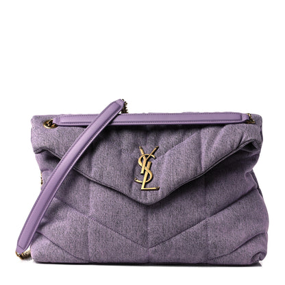 Saint Laurent Denim Quilted Medium Loulou Puffer Monogram Chain Satchel Bleached Lilac 1 of 8