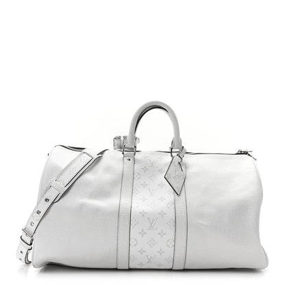Louis Vuitton Taiga Monogram Eclipse Keepall Bandouliere 50 Optic White 1 of 9