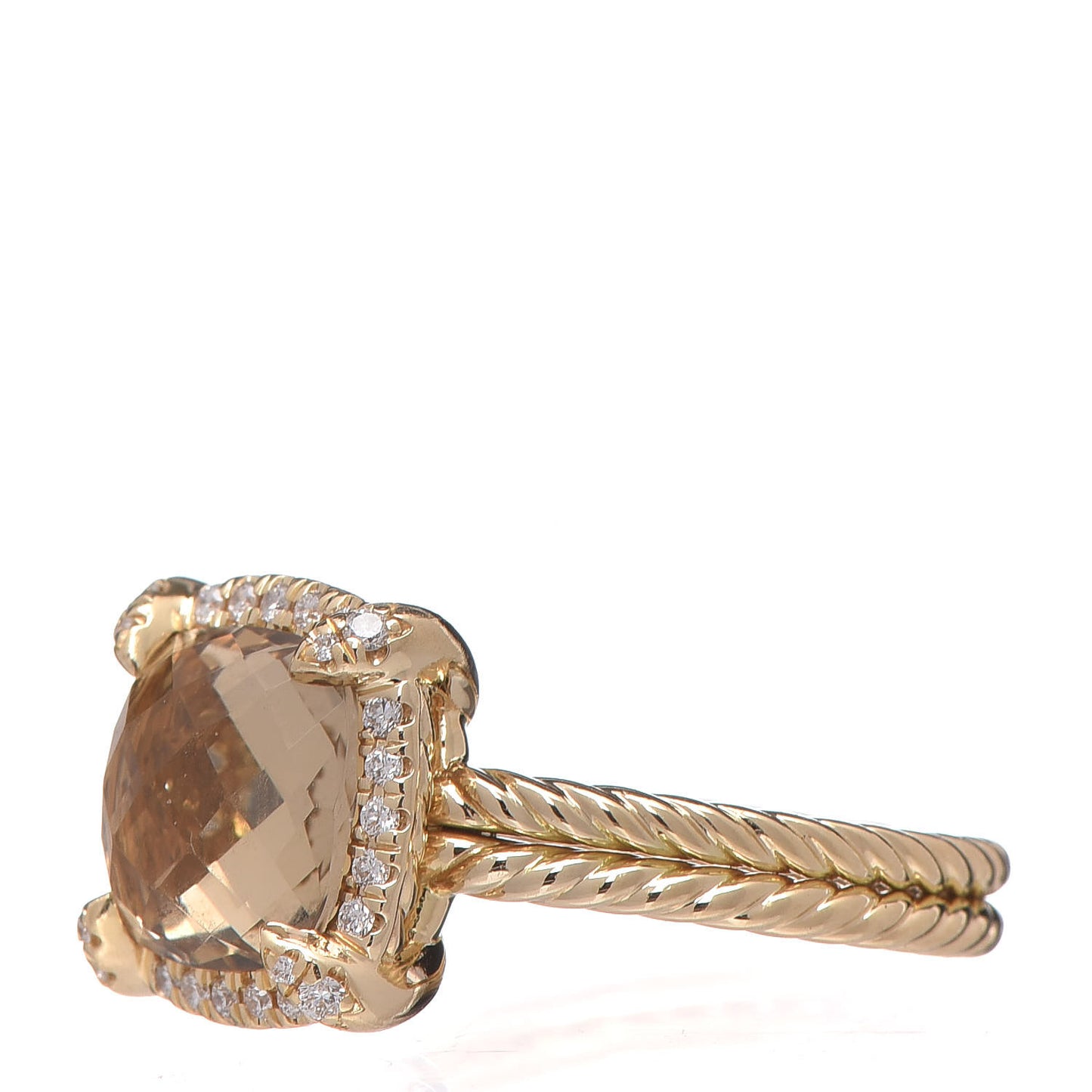 18K Yellow Gold Diamond Champagne Citrine 12mm Chatelaine Pave Bezel Ring 54 7