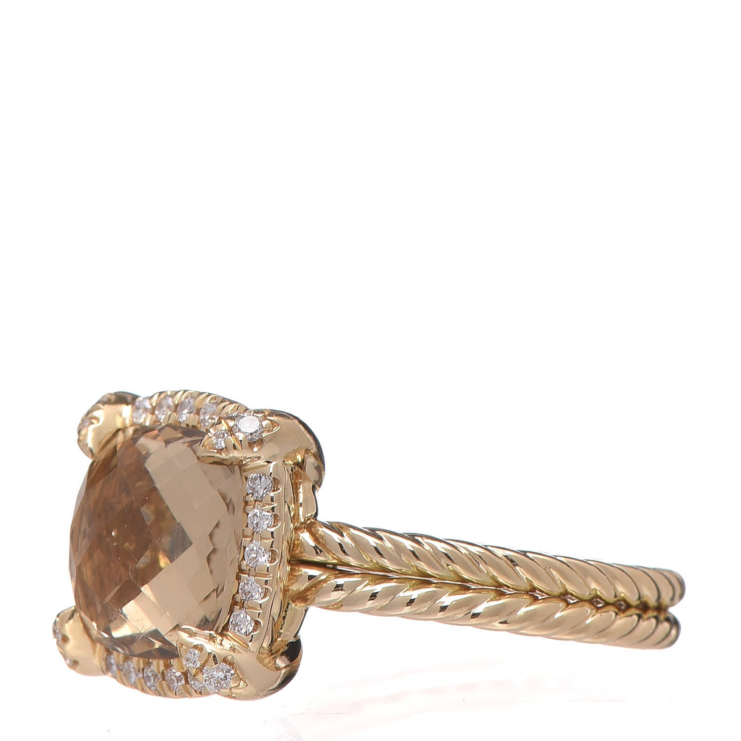 David Yurman 18K Yellow Gold Diamond Champagne Citrine 12mm Chatelaine Pave Bezel Ring 54 7 6 of 10