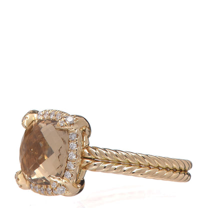 David Yurman 18K Yellow Gold Diamond Champagne Citrine 12mm Chatelaine Pave Bezel Ring 54 7 6 of 10