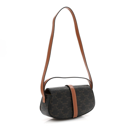 Celine Triomphe Canvas Calfskin Tabou Clutch on Strap Tan 3 of 9