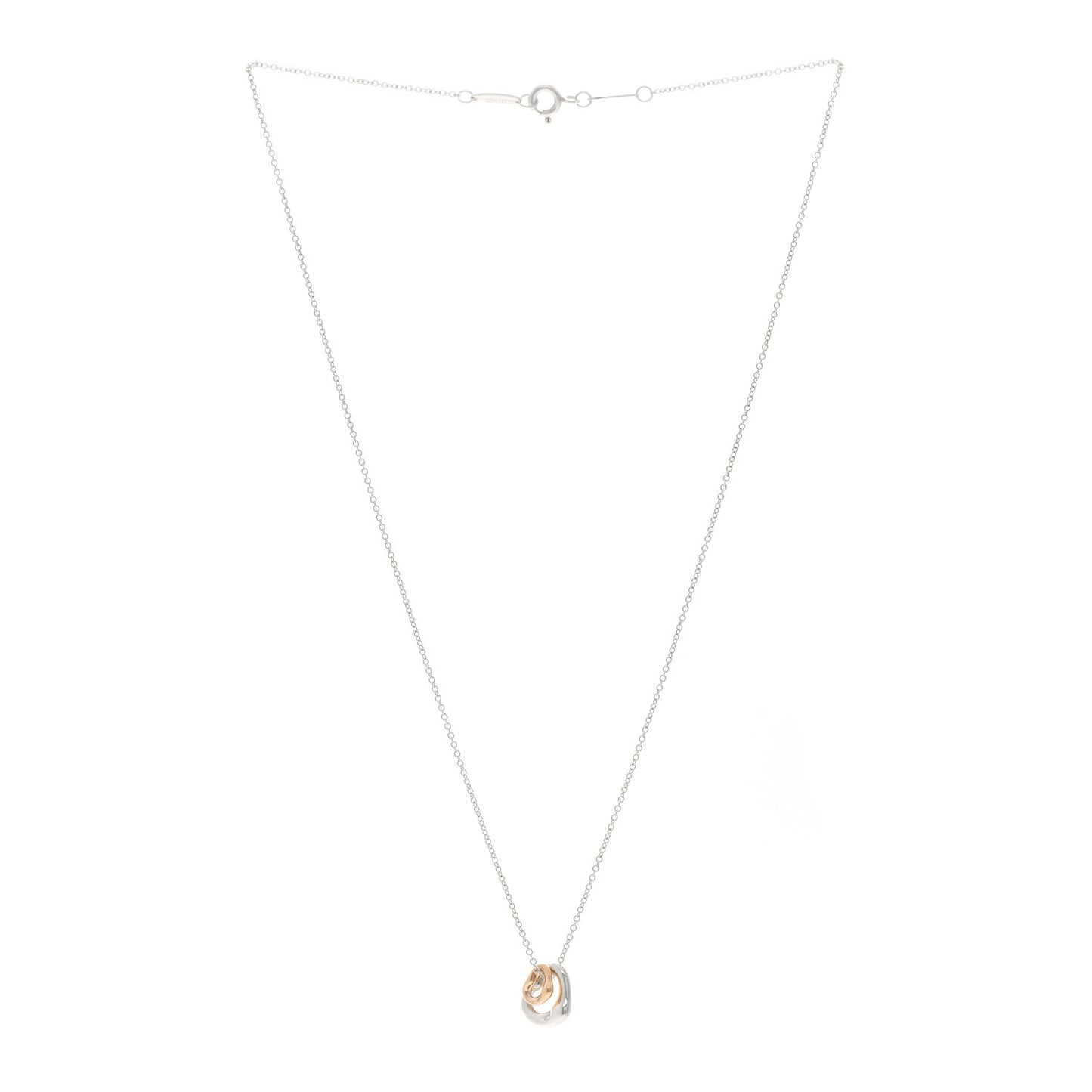 Sterling Silver 18K Rose Gold Elsa Peretti Extra Mini Double Open Heart Pendant Necklace