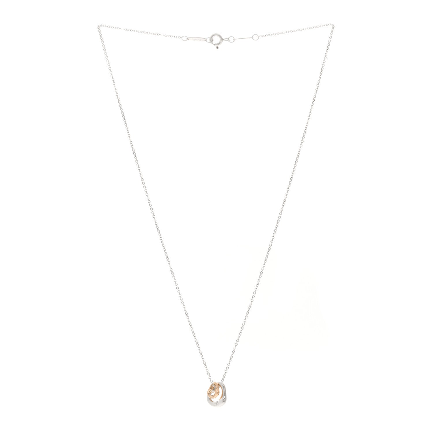 Tiffany Sterling Silver 18K Rose Gold Elsa Peretti Extra Mini Double Open Heart Pendant Necklace 3 of 4