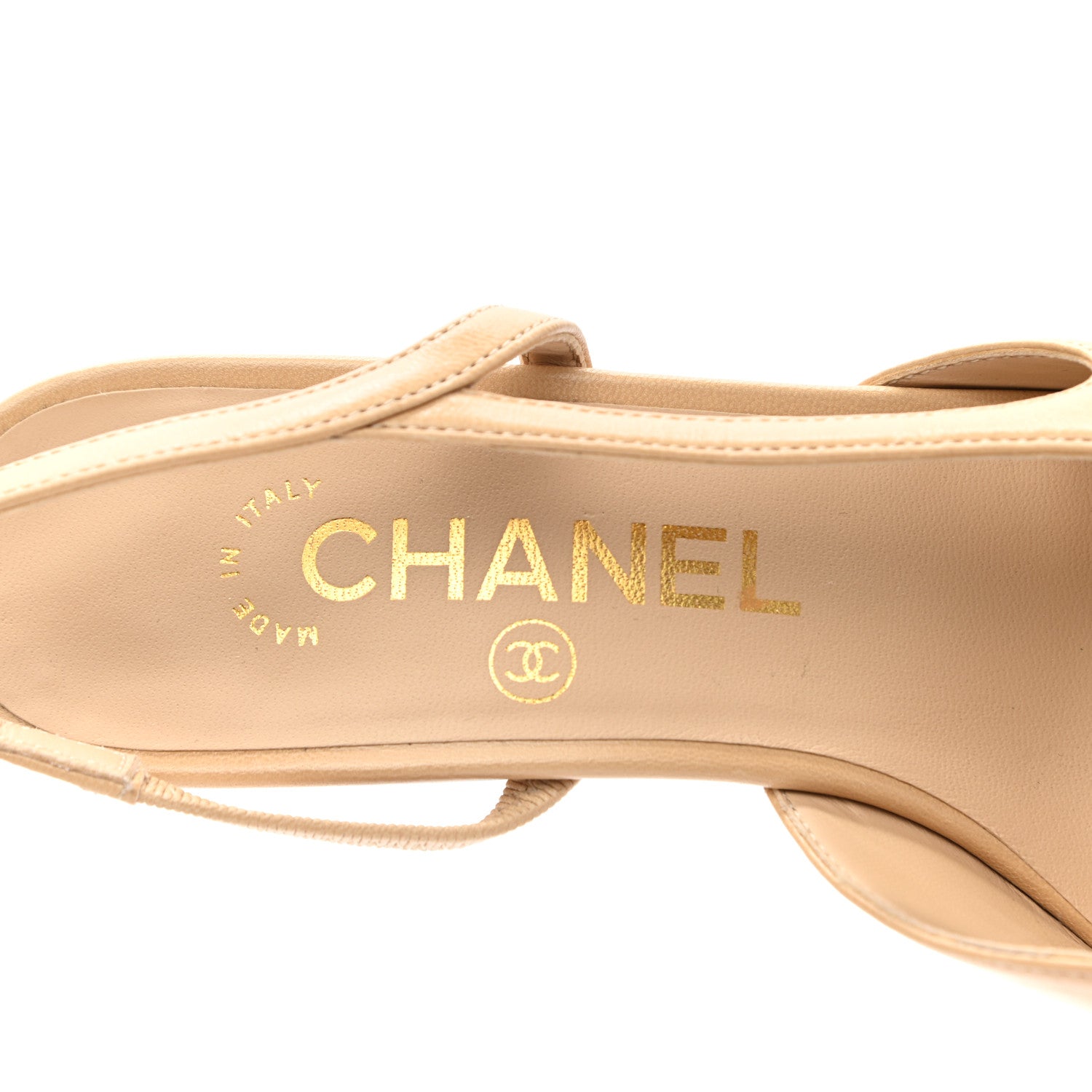 Chanel Goatskin Grosgrain Cap Toe CC Slingback Pumps 35 Beige Black 6 of 9