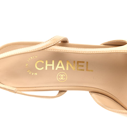 Chanel Goatskin Grosgrain Cap Toe CC Slingback Pumps 35 Beige Black 6 of 9