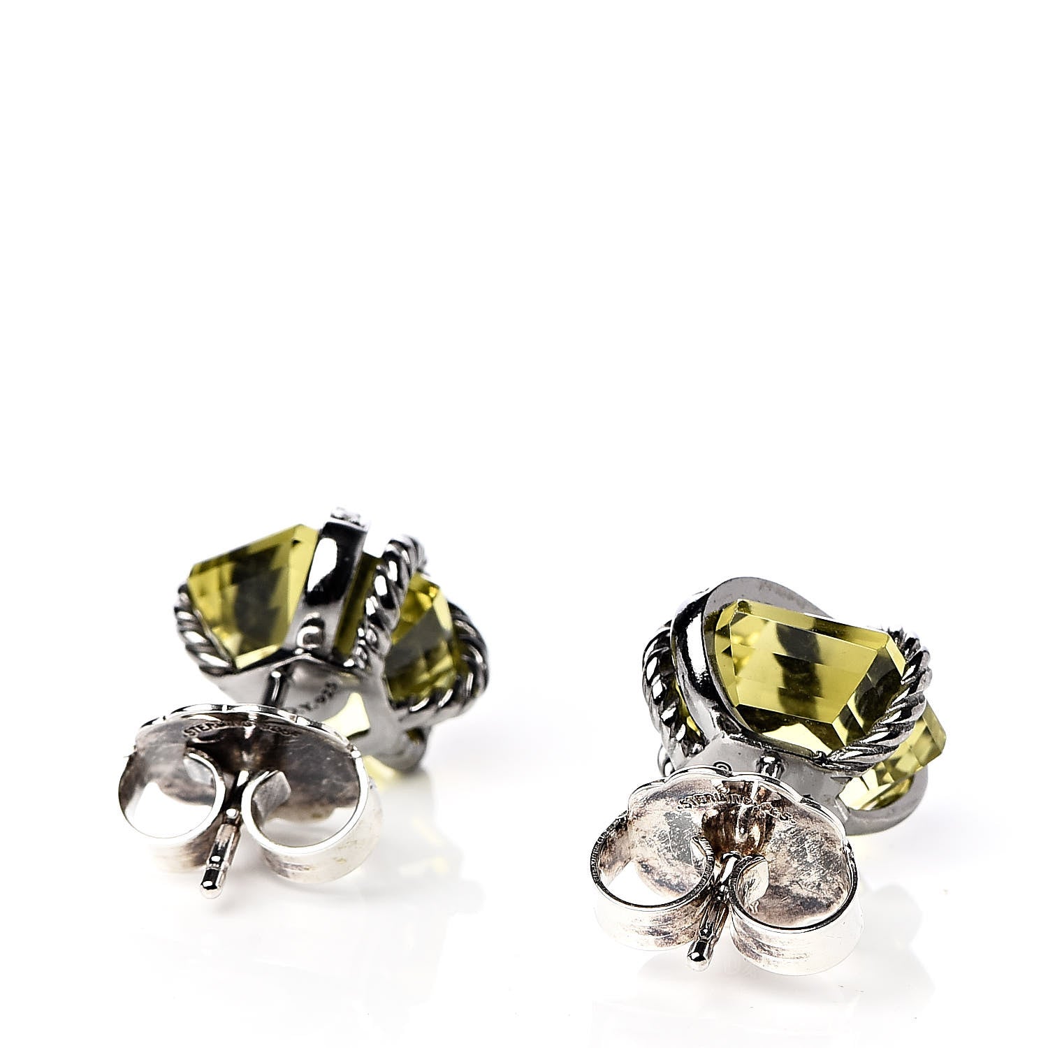 David Yurman Sterling Silver Lemon Citrine Diamond 10mm Cable Wrap Earrings 3 of 4