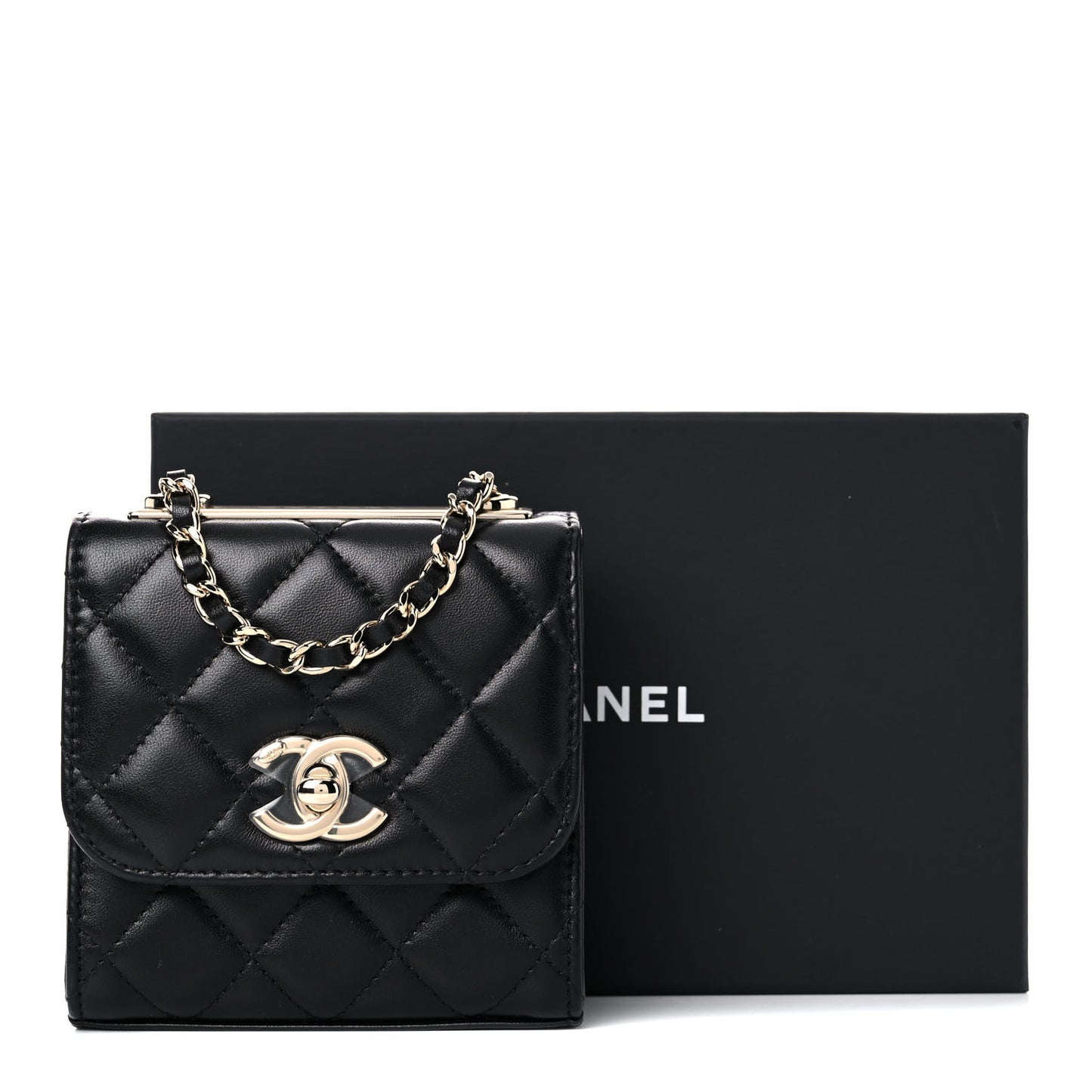Lambskin Quilted Mini Trendy CC Chain Wallet Black